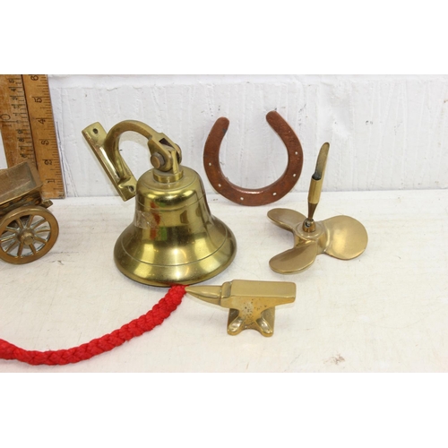 1847 - Qty of interesting brass items to inc wall bell, anvil, horse and cart etc