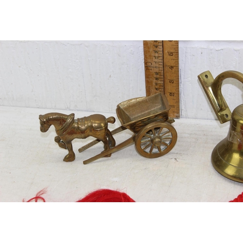 1847 - Qty of interesting brass items to inc wall bell, anvil, horse and cart etc