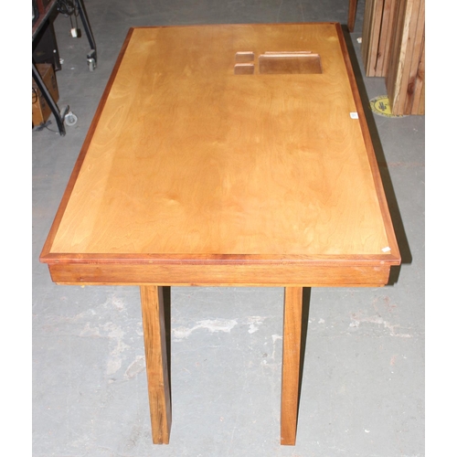 185 - Retro style desk with 2 drawers, made of mahogany with cherry legs and plywood top, acquired from th... 