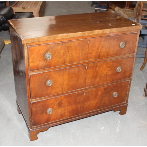 197 - Antique 3 drawer chest of drawers on bracket feet