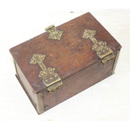 288 - An antique Rosewood sarcophagus tea caddy & a small Gothic Revival box with brass straps (2)