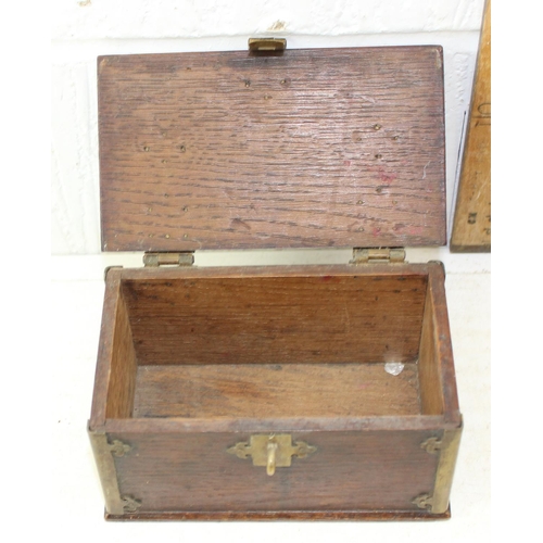 288 - An antique Rosewood sarcophagus tea caddy & a small Gothic Revival box with brass straps (2)