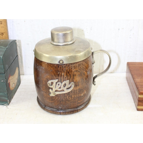 289 - Antique and later wooden boxes, vintage tea caddy etc (5)