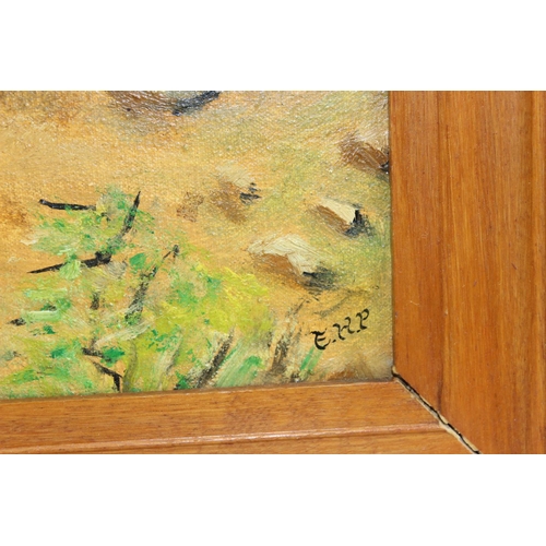 481 - Oil on canvas of wild horses at gallop, initialled EHP, mid 20th century