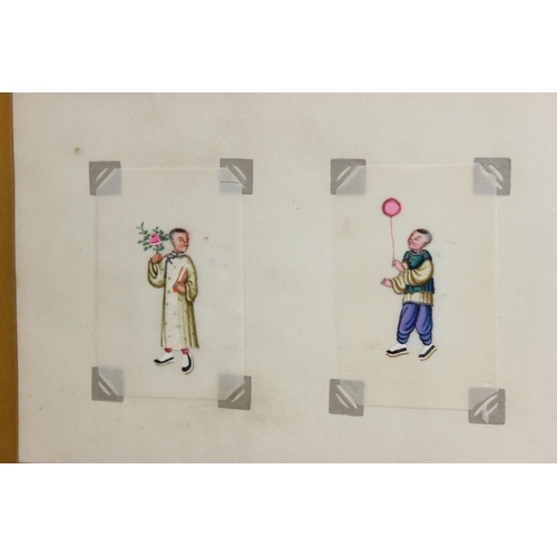 484 - 2 19th century Chinese gouache on rice paper pictures of a boy with balloon and a girl with bouquet