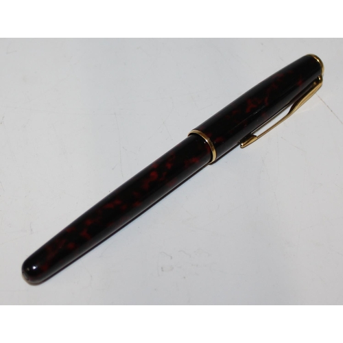 1693 - Parker Sonnet fountain pen with 18ct gold nib and tortoiseshell effect finish, 2 other pens