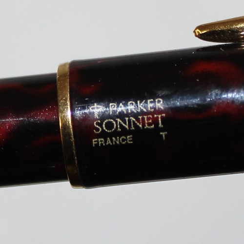 1693 - Parker Sonnet fountain pen with 18ct gold nib and tortoiseshell effect finish, 2 other pens