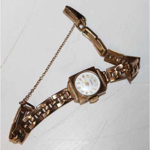 1439 - A 9ct gold Bernex ladies watch, case and strap hallmarked, approx 11.1g gross (without movement)