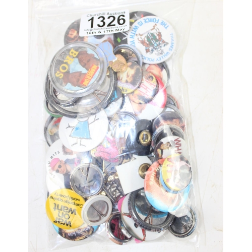 1326 - Quantity of pin badges to include many pop music related