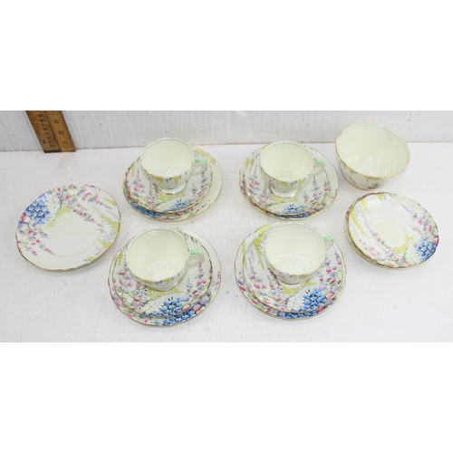 1849 - An early 20th century Foley china tea set decorated with flowers, small vintage lustre teapot etc