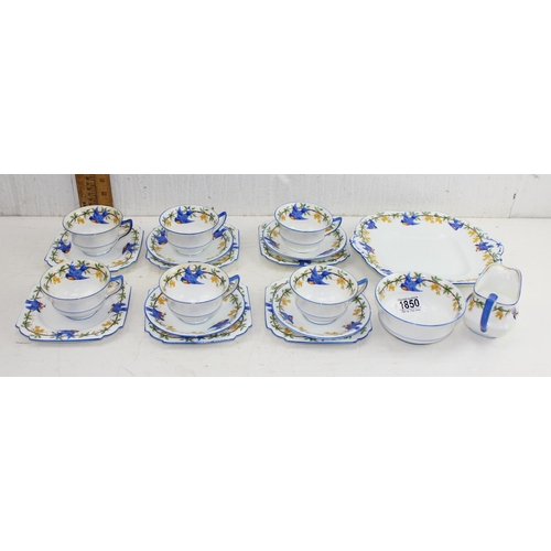 1850 - An Art Deco period Anysley part tea set decorated with Blue Birds