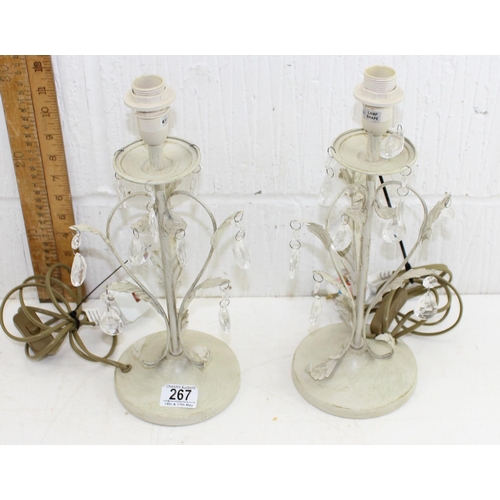 267 - A pair of painted wrought metal and drops lamps