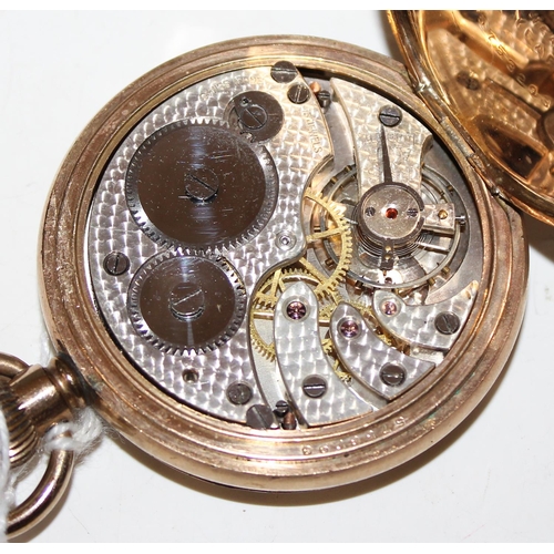 1405 - Gold plated full hunter pocket watch by Elgin USA in leather box by Terry & Co