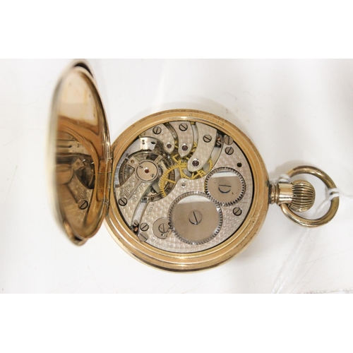 1405 - Gold plated full hunter pocket watch by Elgin USA in leather box by Terry & Co