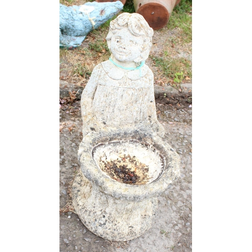 393 - Small concrete bird bath formed as a girl