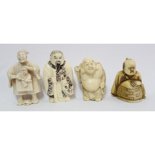 1613 - 7 Japanese carved netsukes, male figures, largest approx 52mm tall, some bearing signatures