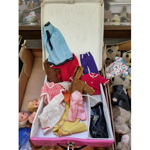 1557 - Qty of vintage dolls, to include Sindy, Barbie doll case and clothes etc