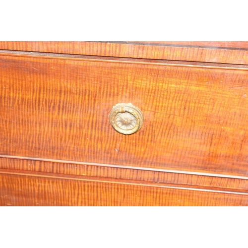 11 - An antique 3 drawer Mahogany chest of drawers with ebony stringing and circular brass handles