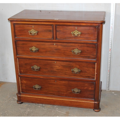 9 - Antique mahogany 2 over 3 chest of drawers with brass fittings