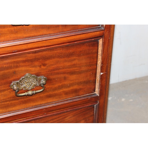 9 - Antique mahogany 2 over 3 chest of drawers with brass fittings