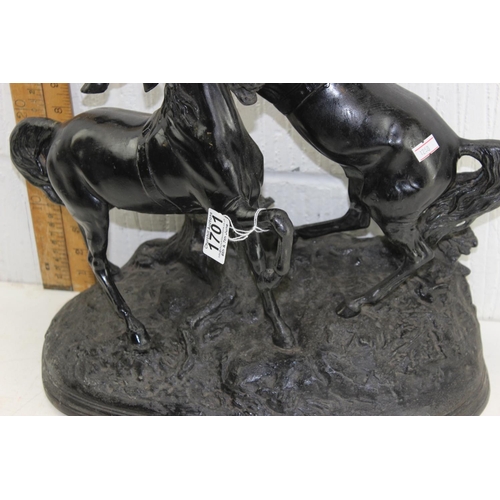 1701 - A large 19th century bronzed figure of rearing horses, indistinctly signed to reverse