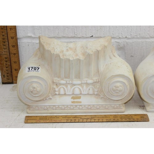 1707 - A pair of pottery wall brackets formed as Ionic columns