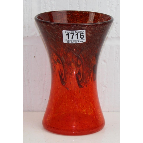 1716 - A retro glass vase in the manner of Monart with moulded fish mark to base