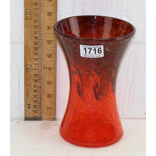 1716 - A retro glass vase in the manner of Monart with moulded fish mark to base