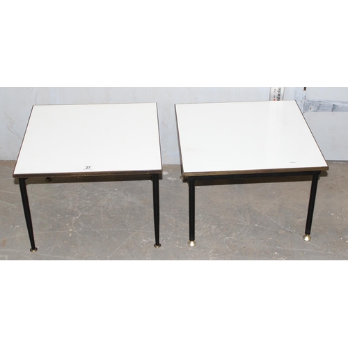 27 - JWC Payne, a small retro white Formica topped table with brass edge, model 225, label verso and anot... 