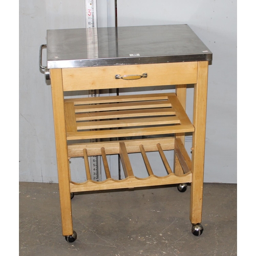 45 - A modern metal topped kitchen island trolley on wheels