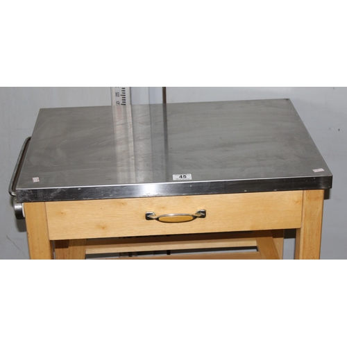 45 - A modern metal topped kitchen island trolley on wheels