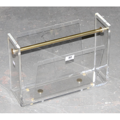 50 - Retro Perspex and brass magazine rack