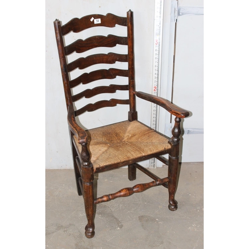 54 - Antique ladderback chair with rush seat