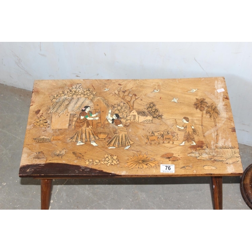 76 - Inlaid Indian wooden table and a vintage smokers companion stand