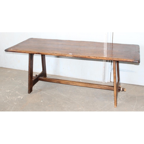 8 - An antique elm or oak 4 plank refectory table, approx 2m long