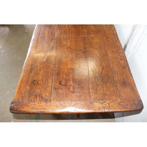 8 - An antique elm or oak 4 plank refectory table, approx 2m long