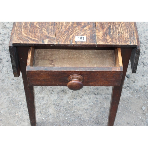 103 - Antique oak drop leave table with drawer