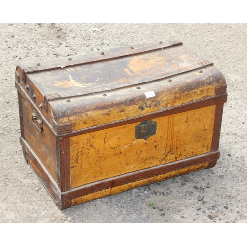 111 - Vintage painted tin travelling trunk