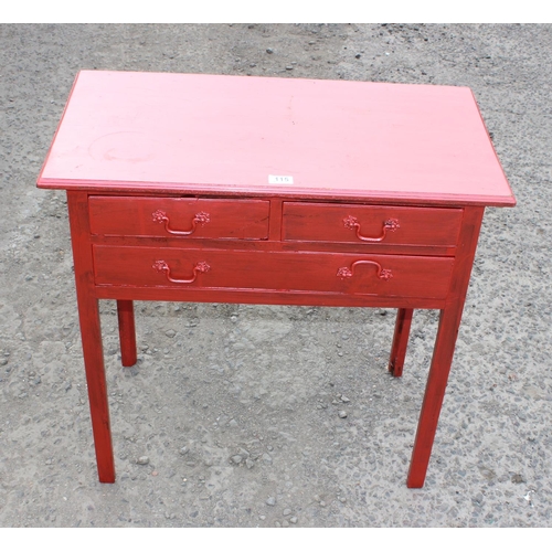 115 - Antique painted three drawer side table or lowboy, possibly Georgian