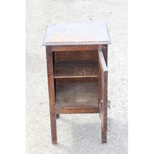 91 - Oak bedside cabinet with carved details