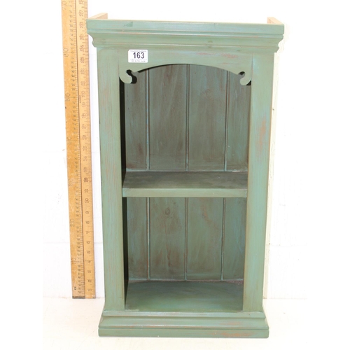 163 - Small green painted pine shelving unit