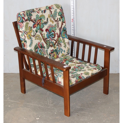 12A - Vintage wooden framed armchair with retro fabric