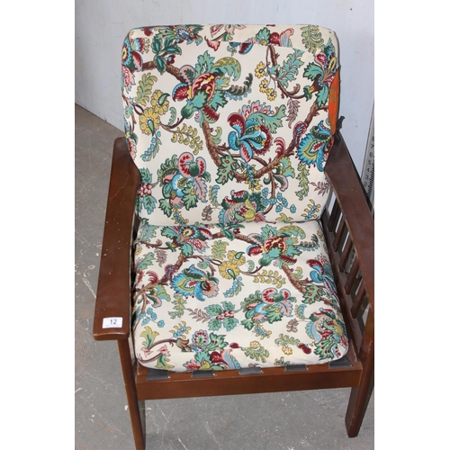 12A - Vintage wooden framed armchair with retro fabric