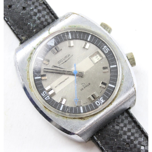 1400 - A rare retro Sicura (Breitling) 21 jewels Swiss made water resistant watch with rotating internal be... 