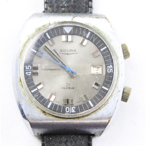 1400 - A rare retro Sicura (Breitling) 21 jewels Swiss made water resistant watch with rotating internal be... 