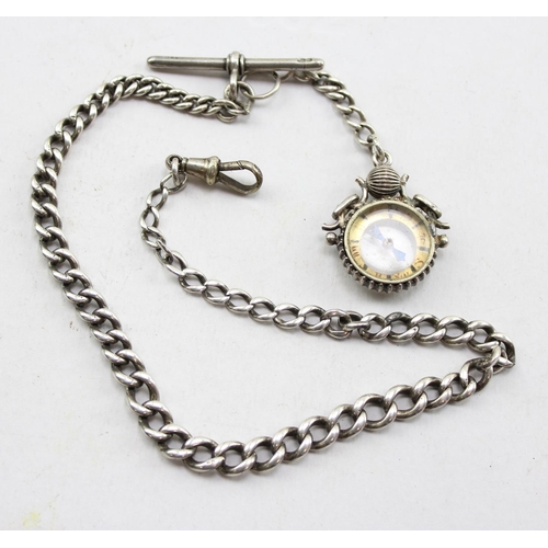 1402 - An antique silver Albert watch chain with a white metal fob, approx 41cm long & 33.3g gross