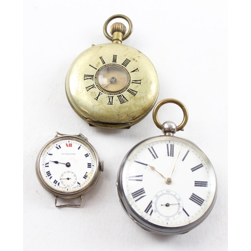 1403 - Silver cased open face pocket watch, Birmingham 1885, Waltham movement, brass cased pocket watch cas... 