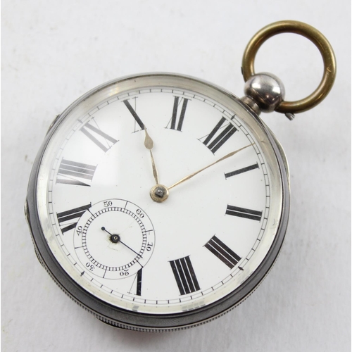 1403 - Silver cased open face pocket watch, Birmingham 1885, Waltham movement, brass cased pocket watch cas... 