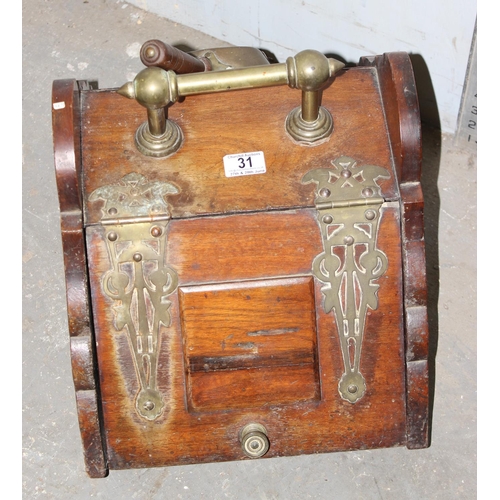 31 - Antique mahogany coal box with shovel