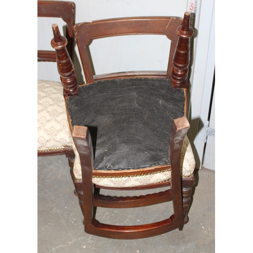 41 - A set of 4 antique dining chairs with stuffed upholstered seats